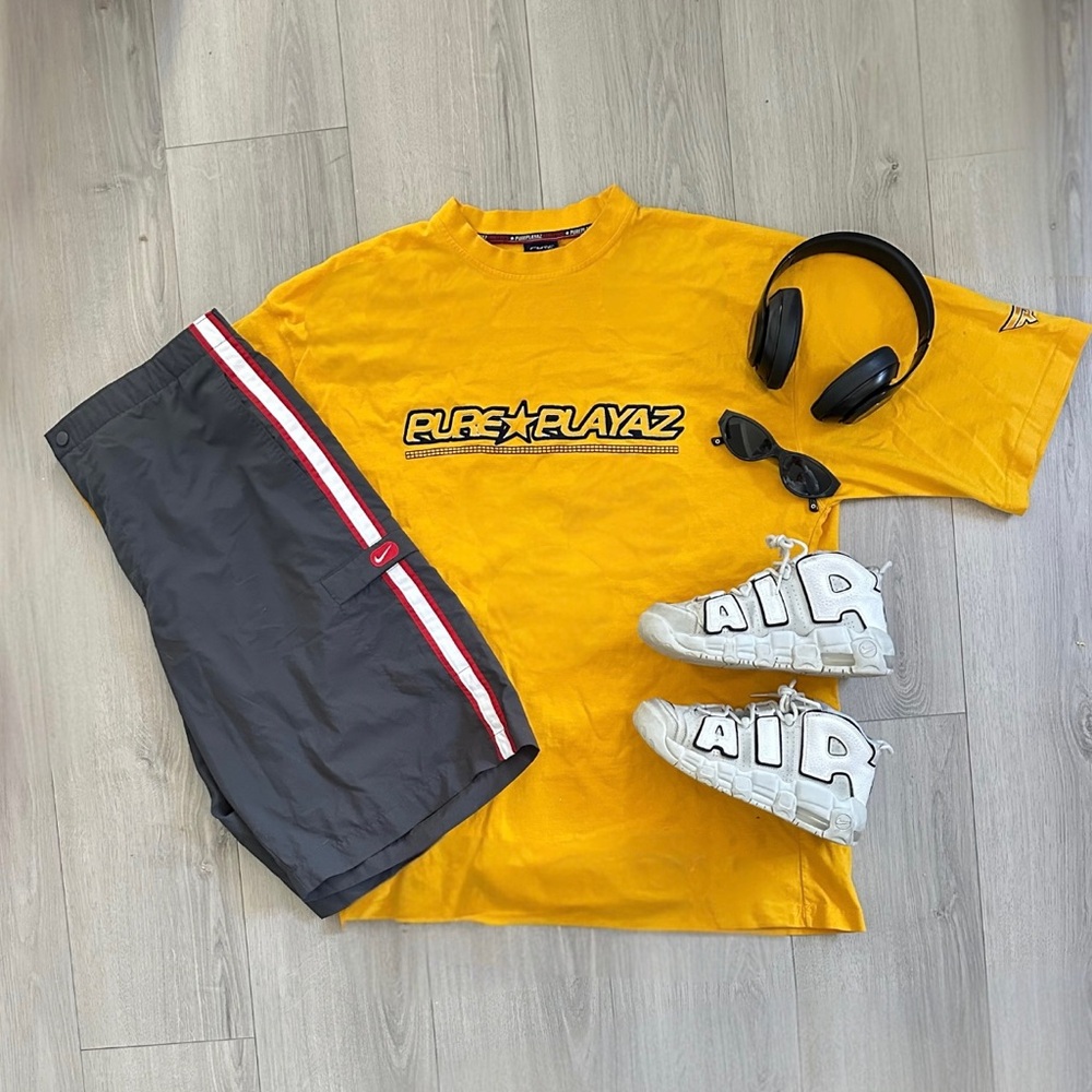 Vintage Y2K Pure Playaz Baggy Hip Hop Yellow Embroidered Tee